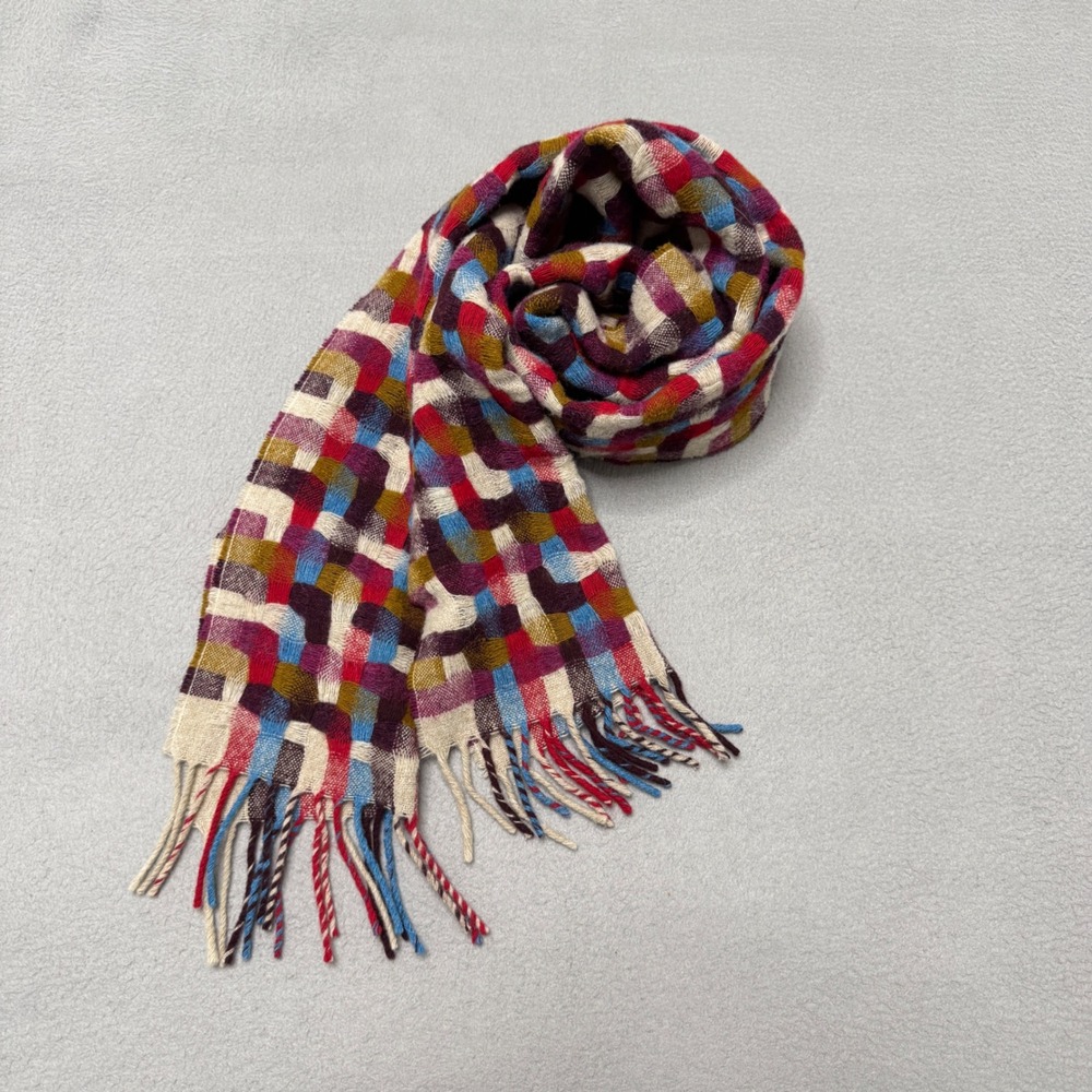 English Heritage Scarf Merino Wool Moon Fabric Woven Check Fringe